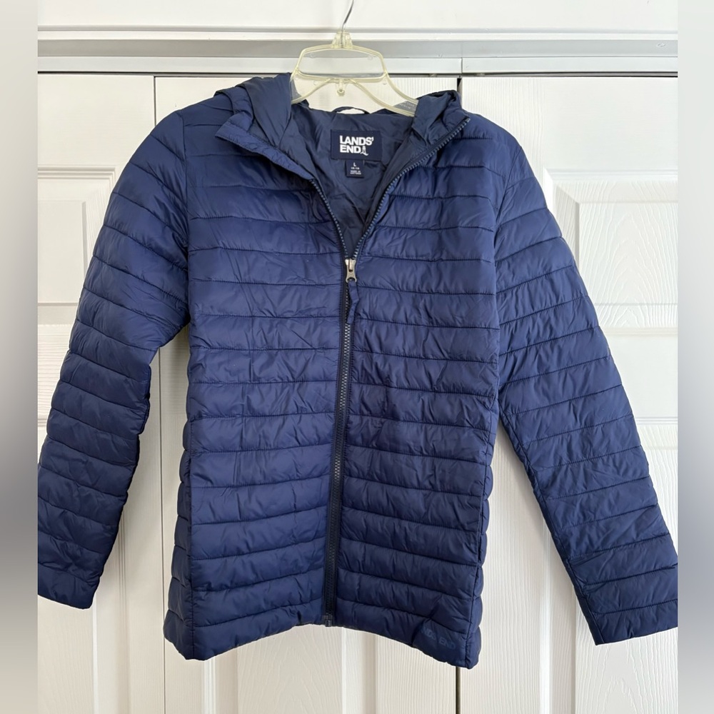 Lands End Girl’s Blue FeatherFree Insulated Puffer Coat. Sz L-14/16.